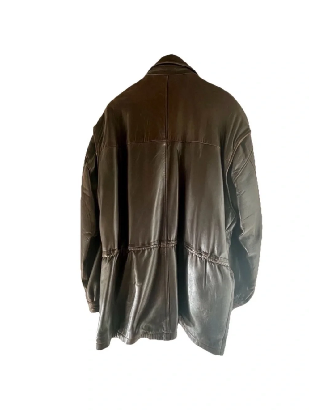 MARC Brown Lambskin Leather Mens Quilted Drawstring Waist Jacket - Size L